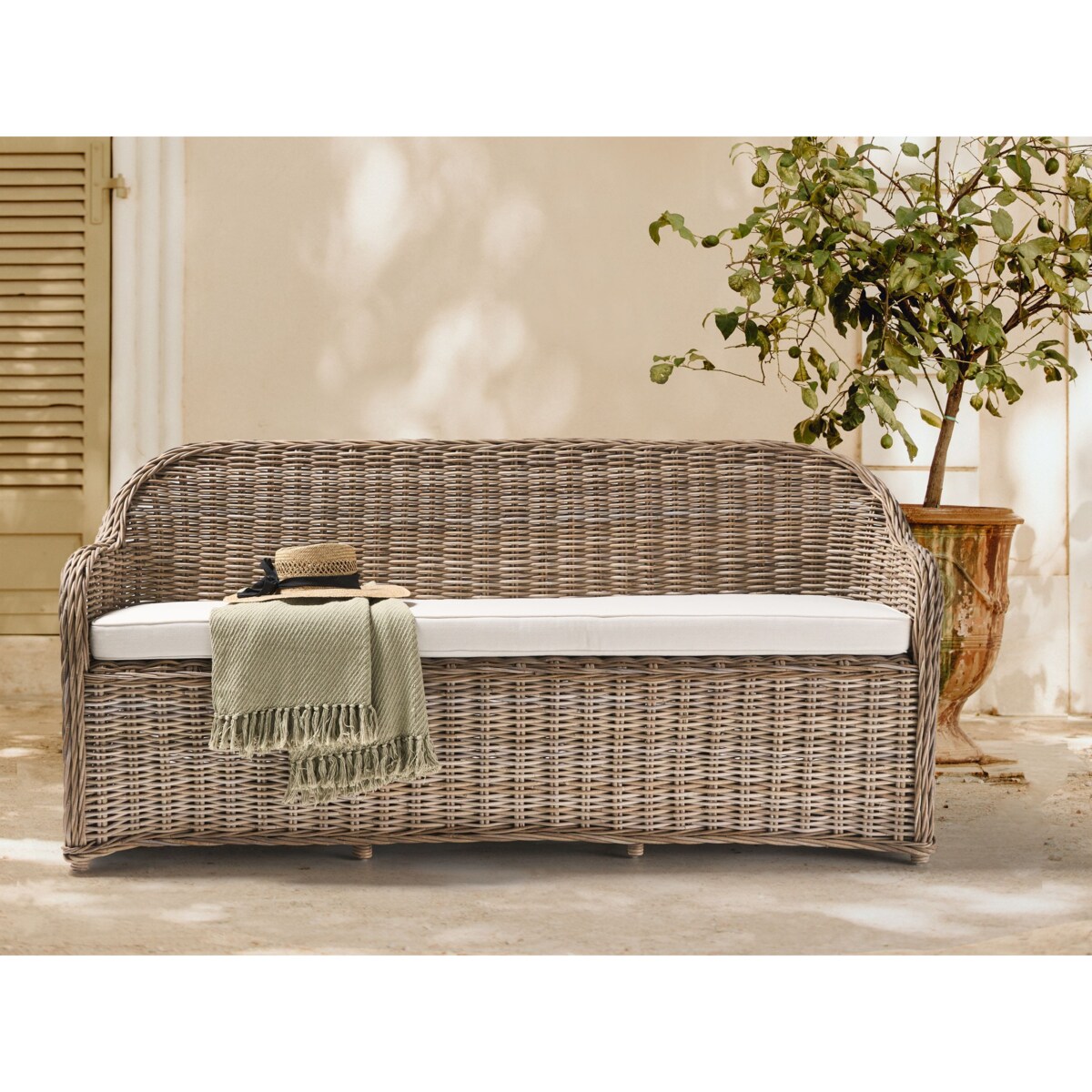 Ławka ogrodowa z poduchą SUSUA 189 cm Rattan Naturalny