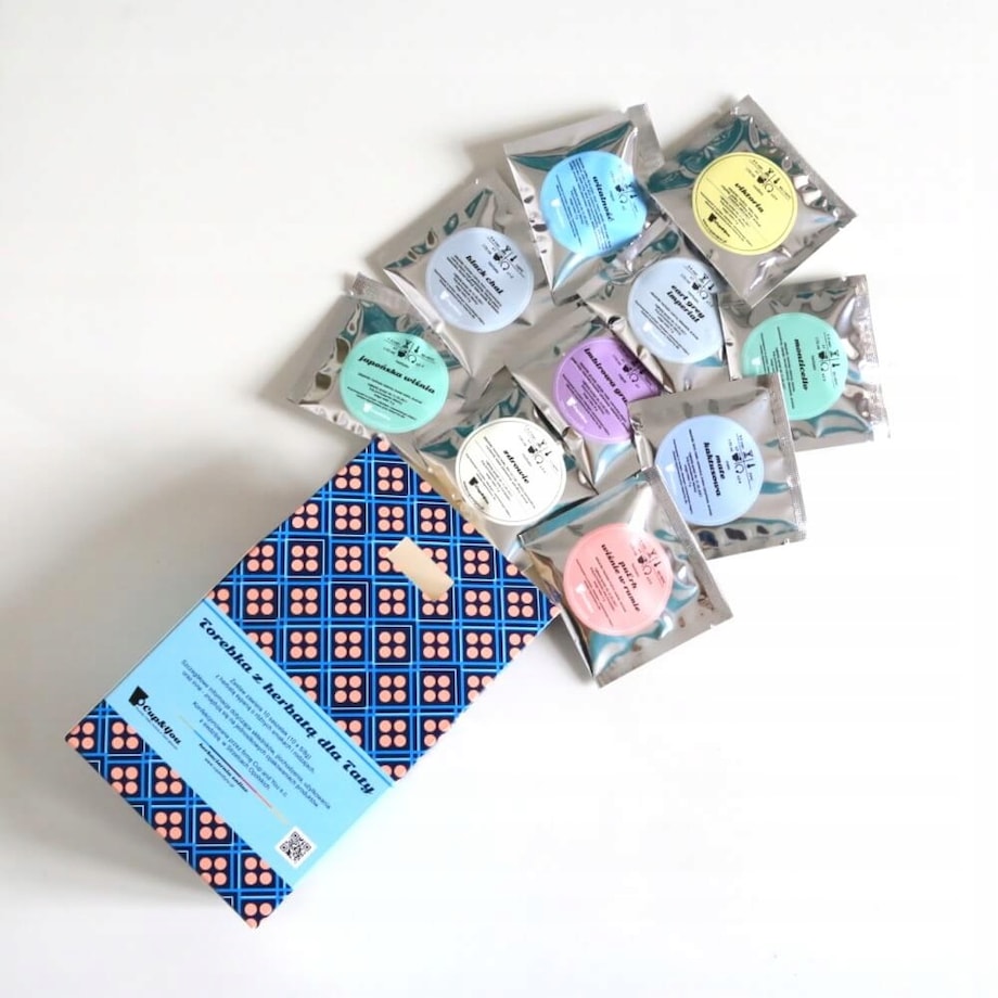 ZESTAW BOX PREZENTOWY UPOMINKOWY - 10 RÓŻNYCH HERBAT SYPANYCH W SASZETKACH - PREZENT UPOMINEK DLA TATY TEŚCIA NA DZIEŃ OJCA URODZINY