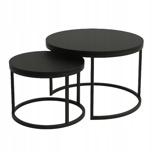 Zestaw 2 Stolików Kawowych Okrągłe LOFTOWE INDUSTRIAL Czarny SOFT LOFT DUO