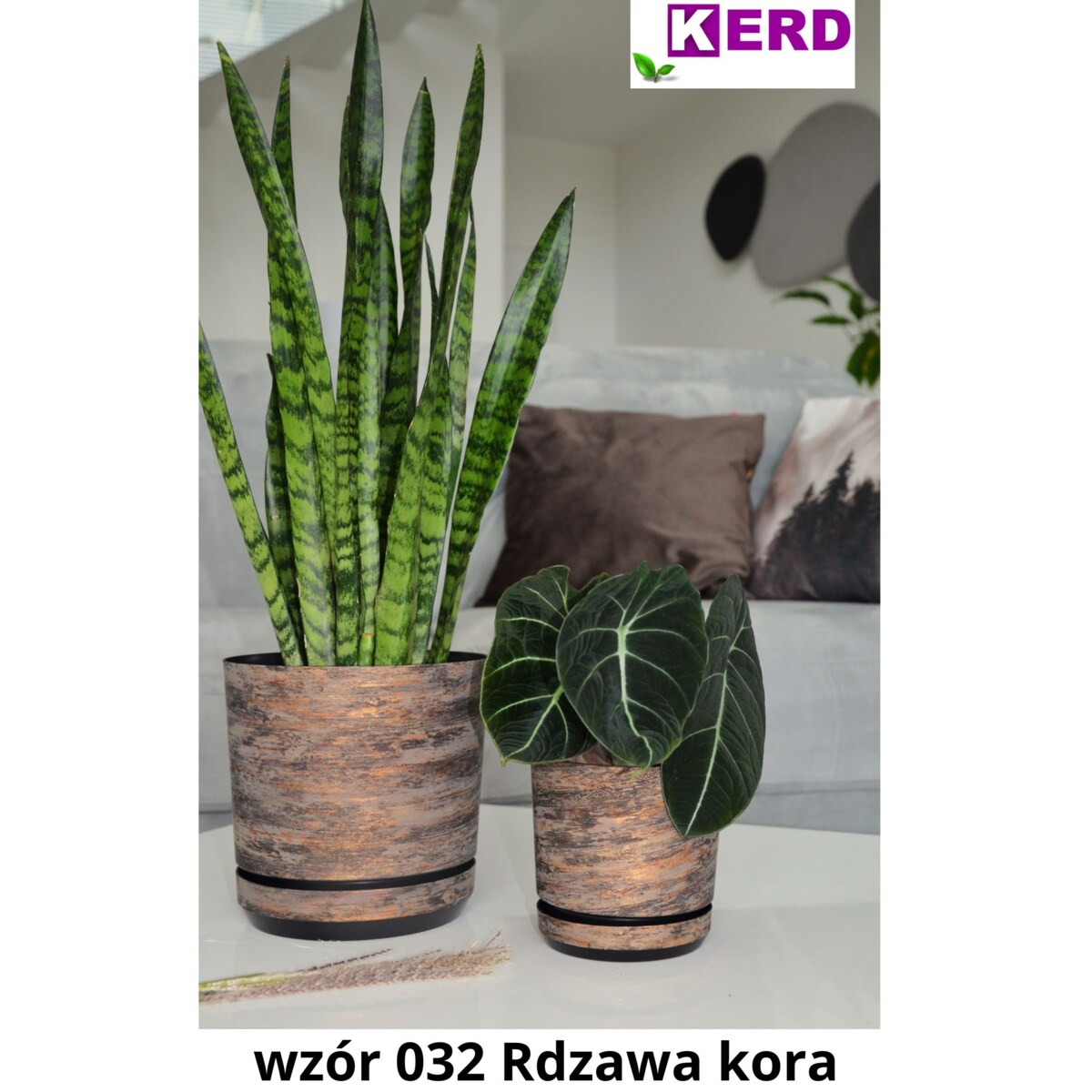 16 cm wzór RDZAWA KORA Doniczka z podstawką efekt drzewa imitacja rustykalna naturalny drewnopodobna barwy lasu