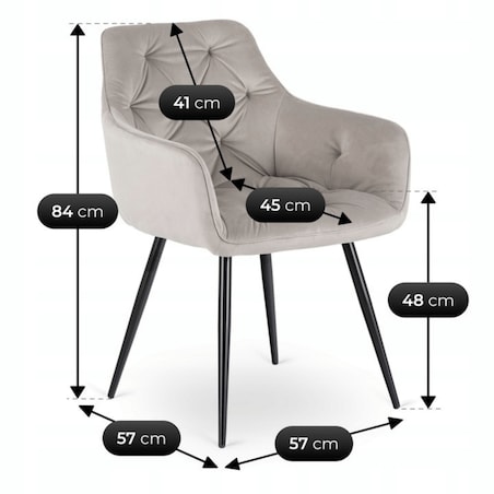 Krzesło Tapicerowane Welurowe Do Salonu Jadalni Kuchenne Szare MODESTO