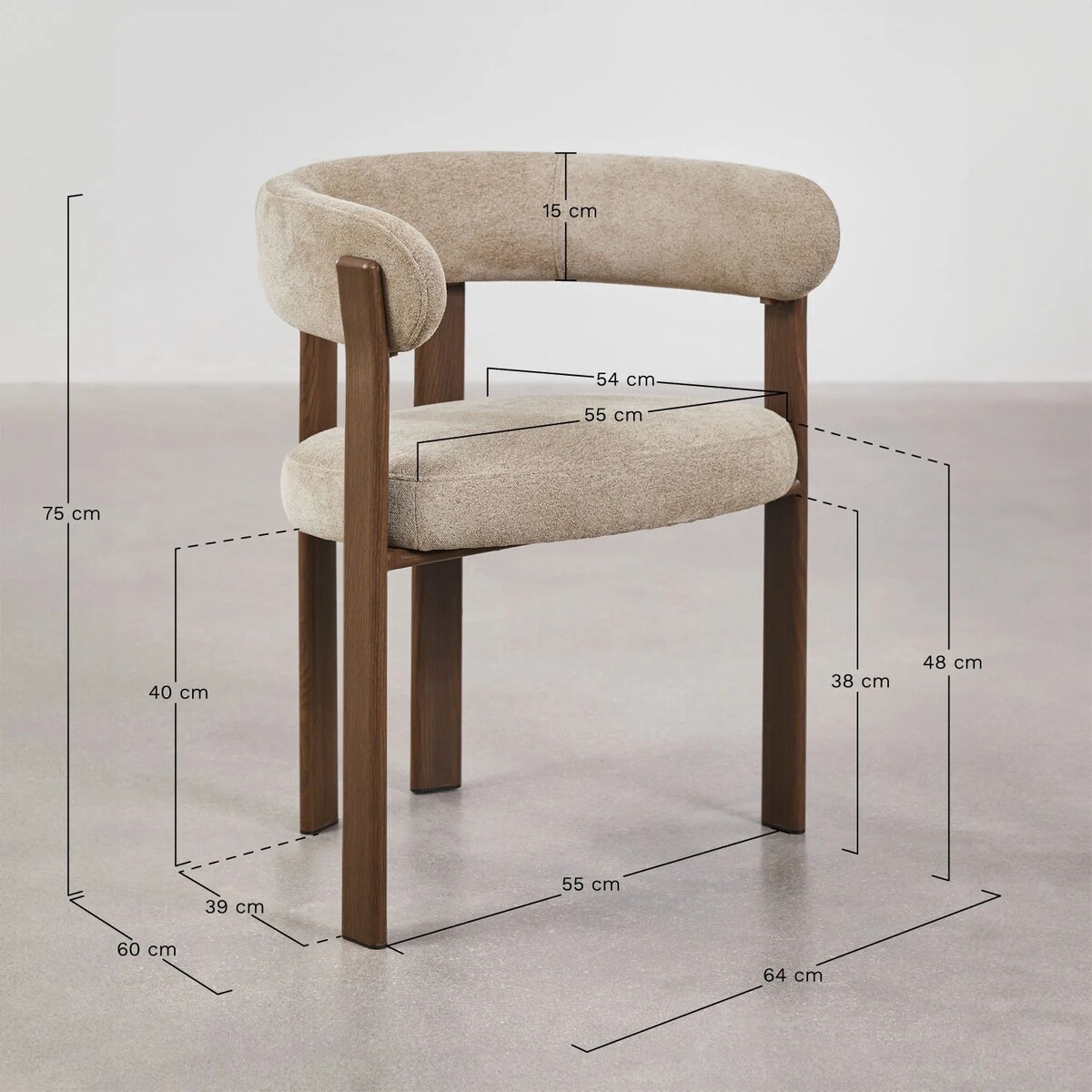 Krzesło z podłokietnikami tapicerowane Jolie, kremowo-beżowe, ciemne drewno