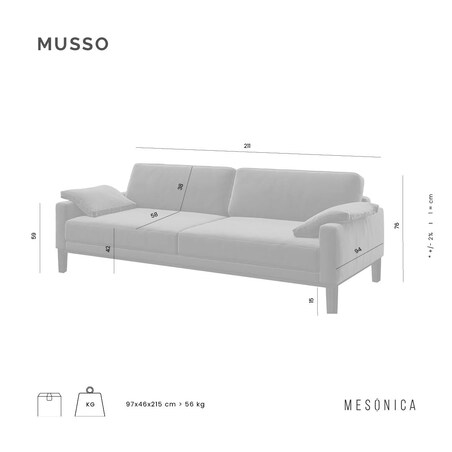 Sofa 3-osobowa Musso - ciemnogranatowa z pikowanym siedziskiem