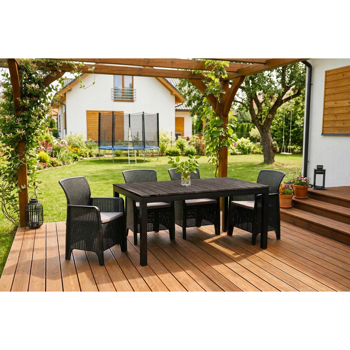 Zestaw Mebli Ogrodowych Na Taras Ogród Technorattan Czarny Popiel