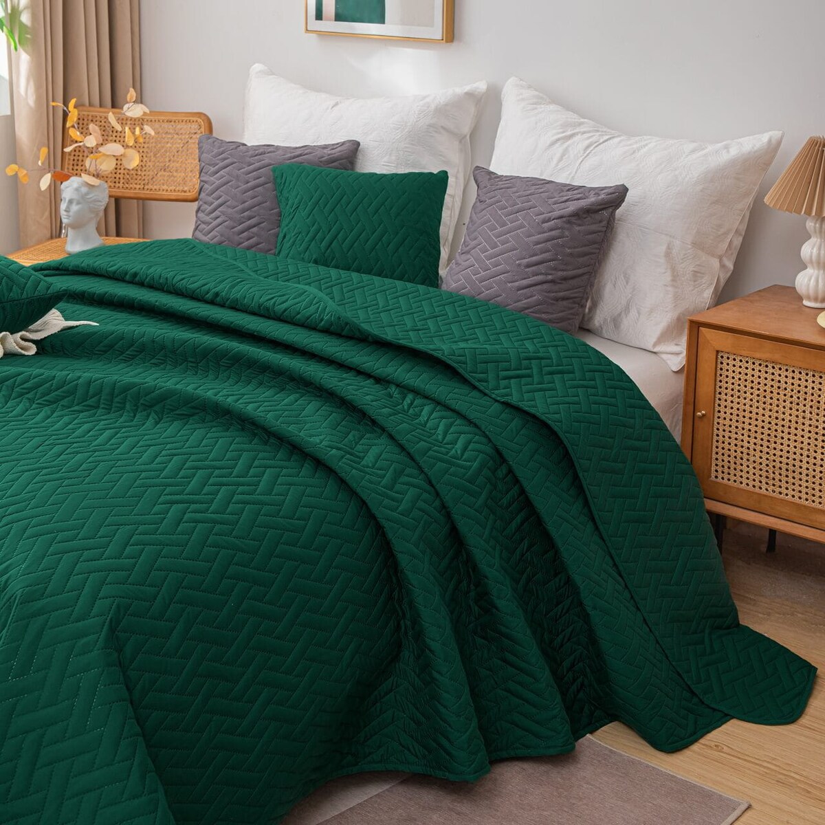 Butelkowa Zieleń Narzuta Pikowana na Łóżko 140 x 200 Dash