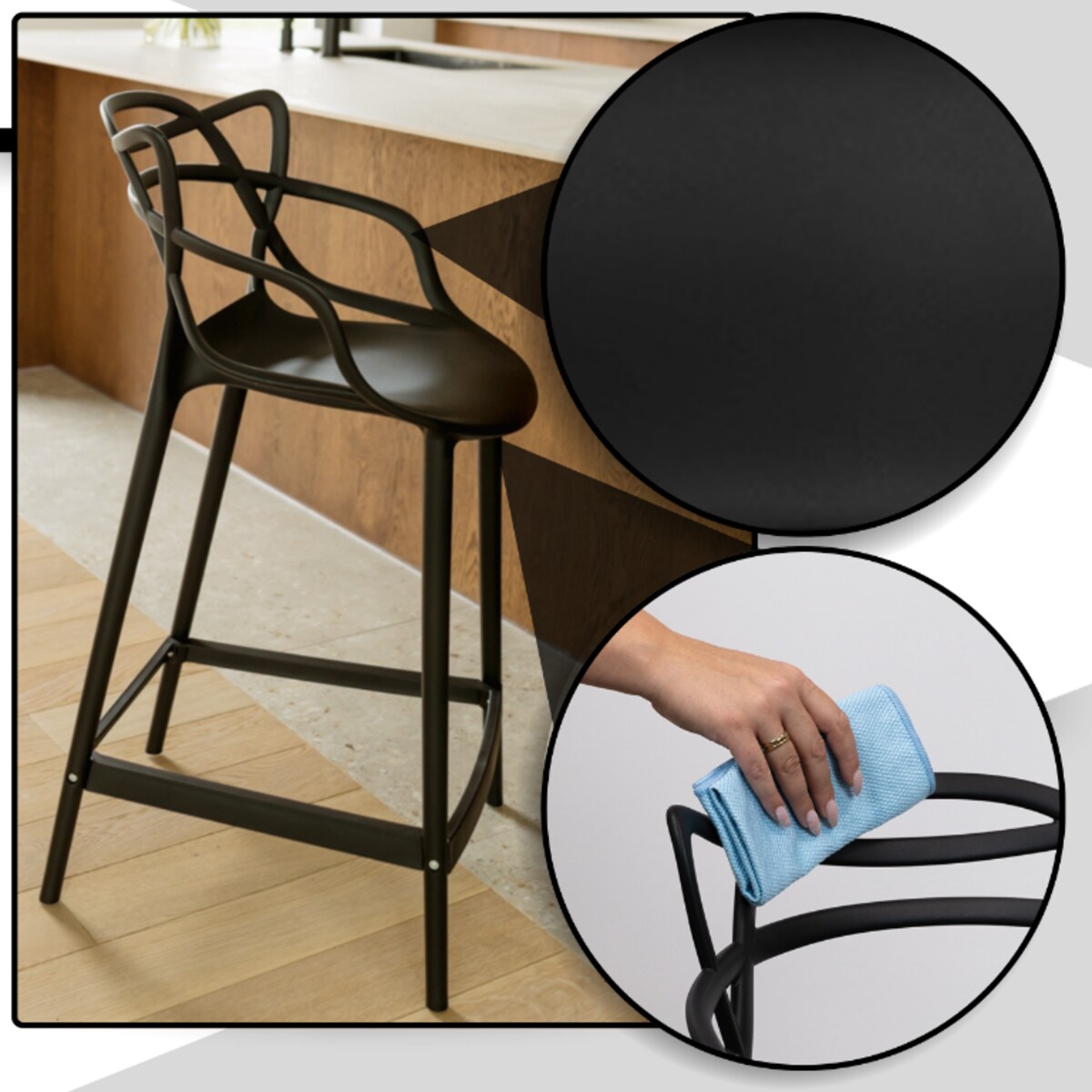 Hoker barowy plastikowy czarny ażurowy nowoczesny plastikowy do wyspy loft