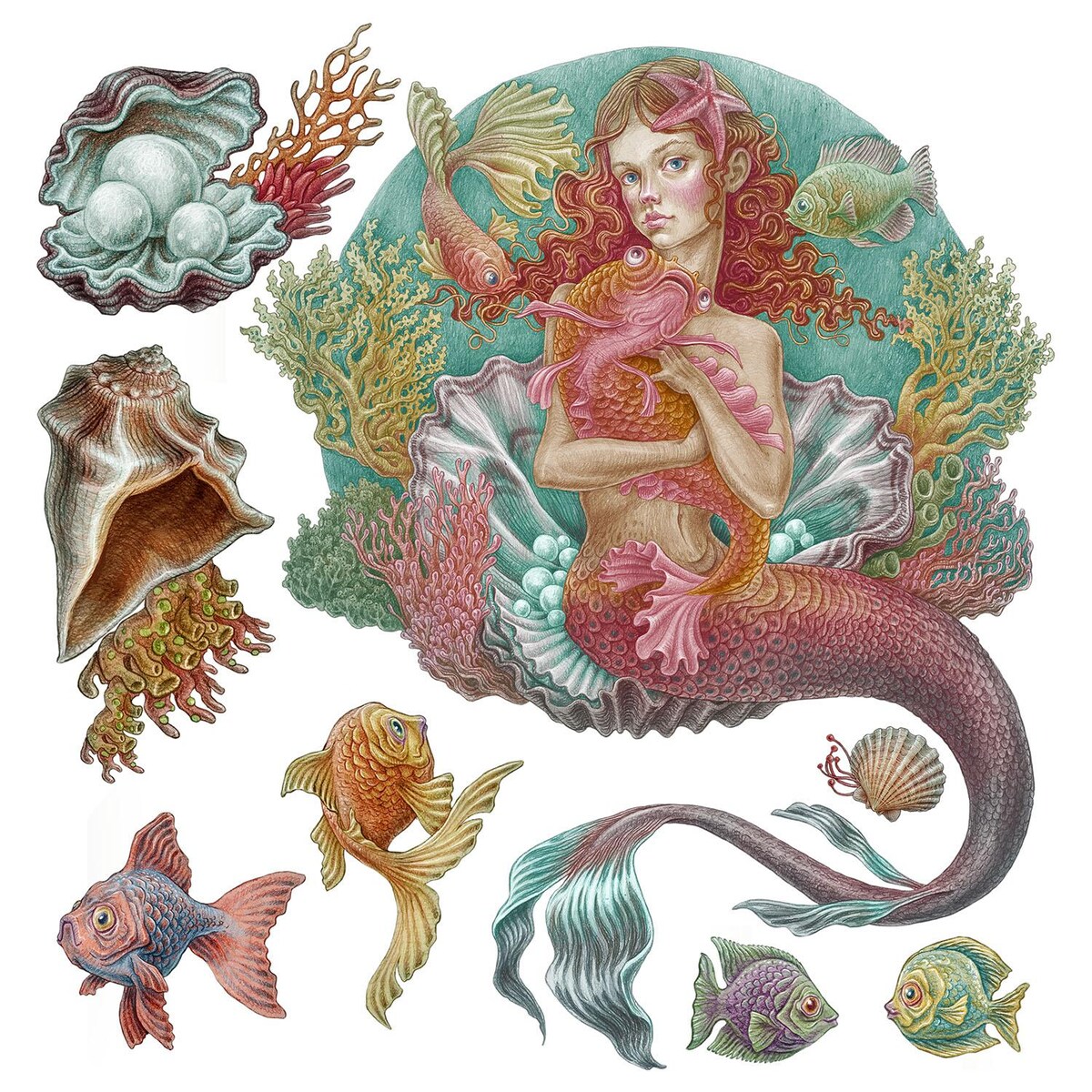 Zestaw naklejek na ścianę, Syrena świat rysunkowy, 130cm