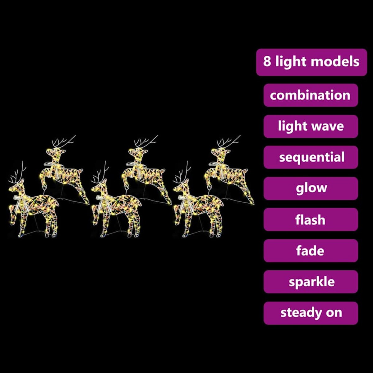 vidaXL LED Renifery z 180 diodami LED 6 pcs Wielokolorowy PET