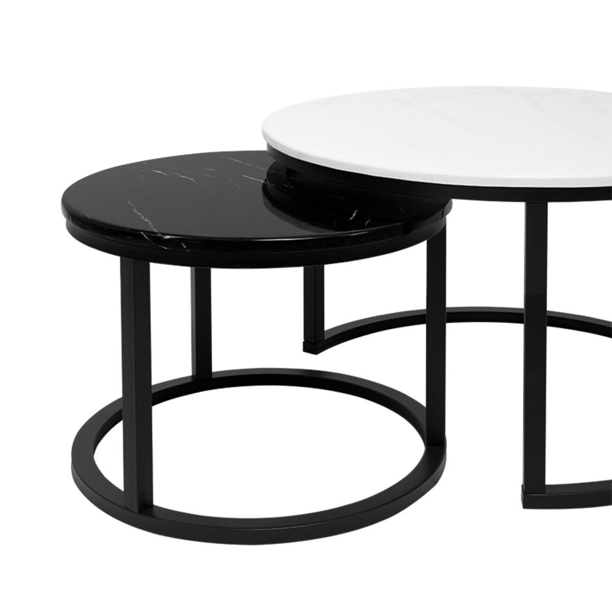 Stolik kawowy okrągły 2w1 czarny marmur zestaw 2 stolików kawowych glamour