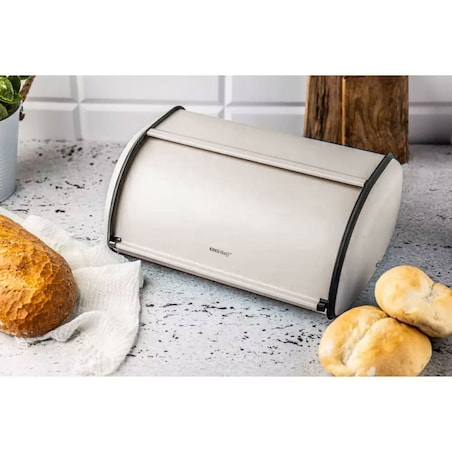 Chlebak stalowy mały 36cm beżowy matowy pojemnik na chleb pieczywo bułki KINGHOFF