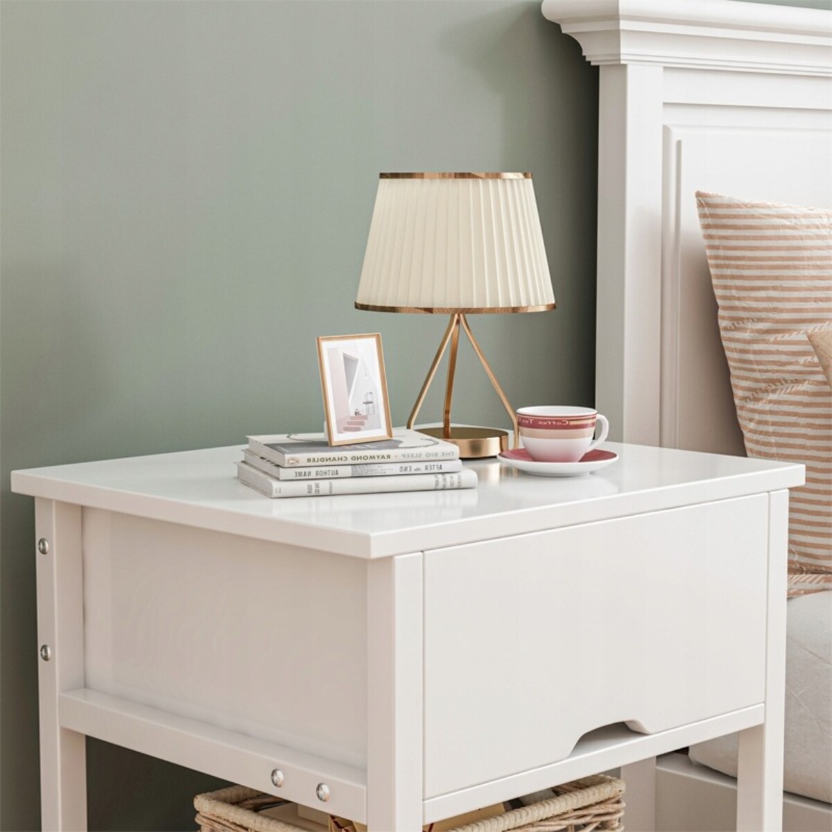 Szafka nocna biała z 2 szufladami nowoczesna loft stolik do sypialni 45 cm