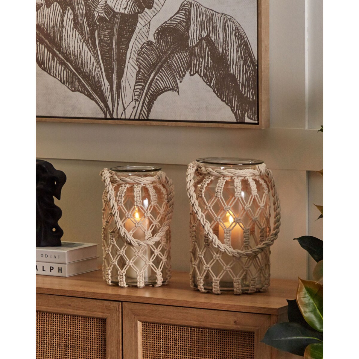 Lampion szklany makrama 28 cm biały JALEBI