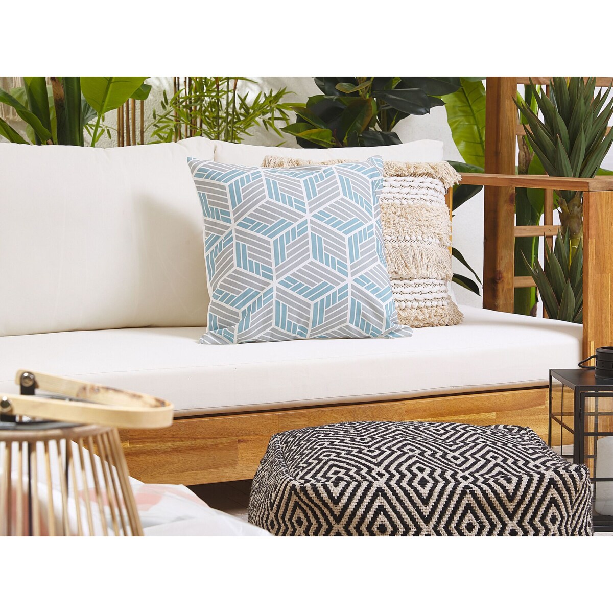 2 poduszki ogrodowe w geometryczny wzór 45 x 45 cm szaro-niebieski VEGGIO