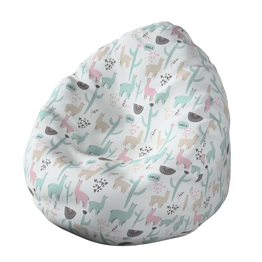 Worek do siedzenia Bowli, pastelowe lamy na jasnoszarym tle, Ø80 x 115 cm, Magic Collection