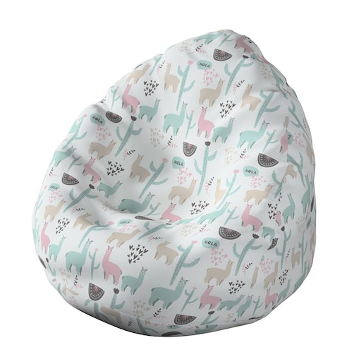 Worek do siedzenia Bowli, pastelowe lamy na jasnoszarym tle, Ø80 x 115 cm, Magic Collection