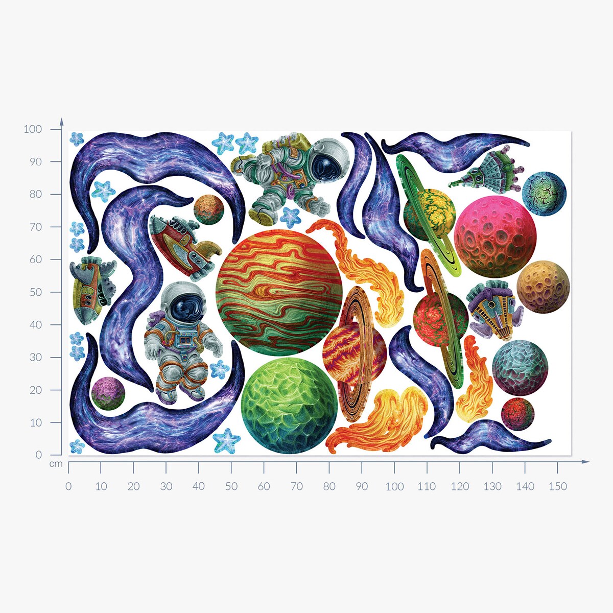 Zestaw naklejek na ścianę, Kolorowy kosmos, 100cm
