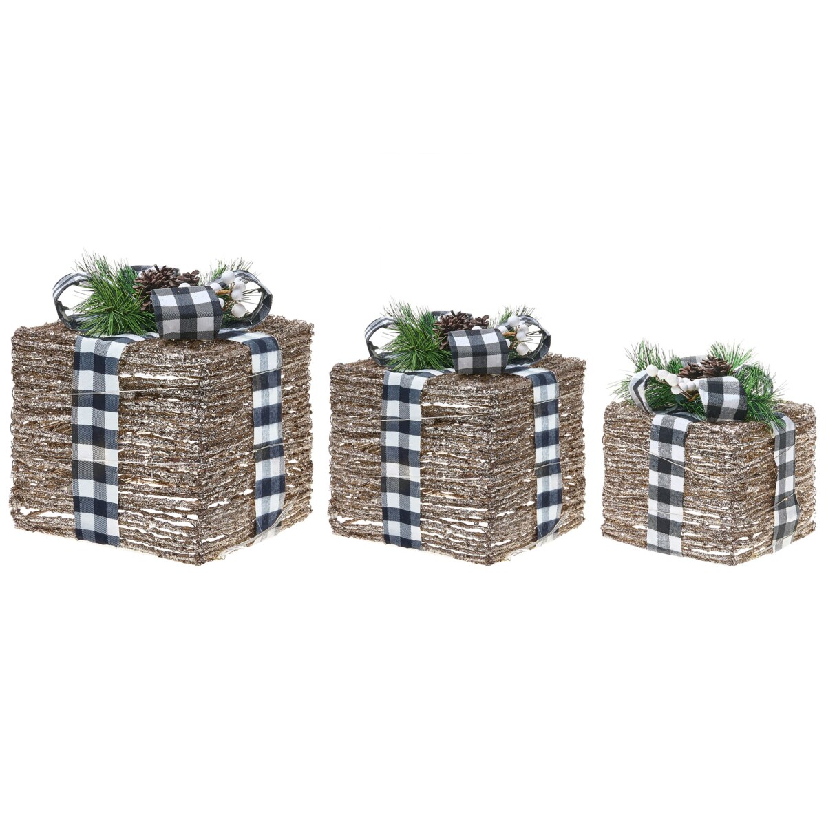 Zestaw 3 dekoracji świątecznych LED ARRESKOV Prezenty świąteczne 20/25/30 cm Brązowy