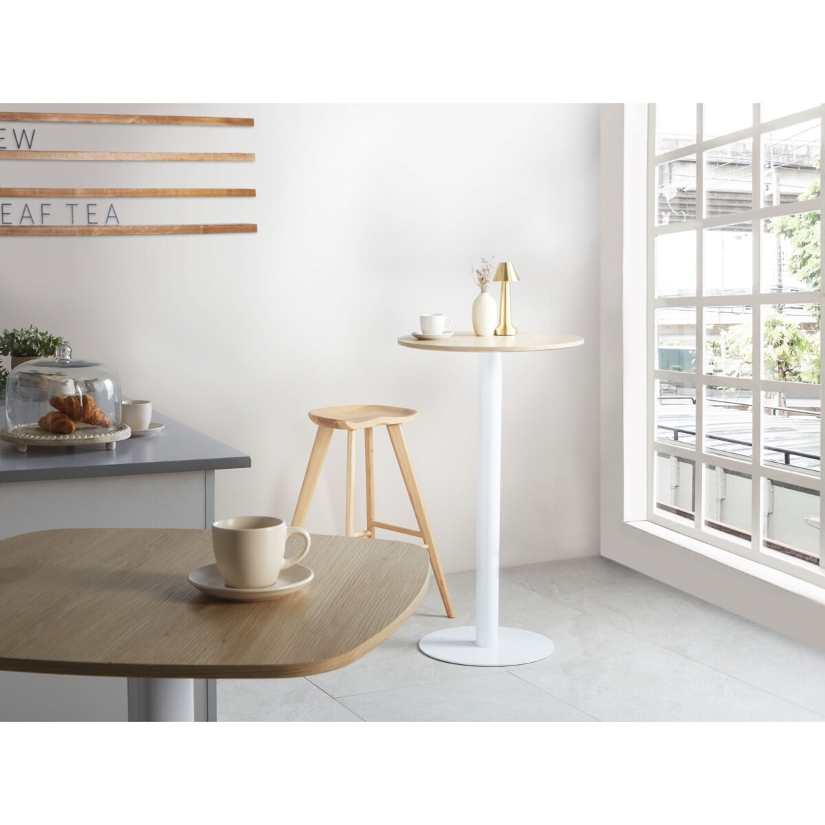 Stół barowy MORELLA Jasny brąz/ biały 60 cm