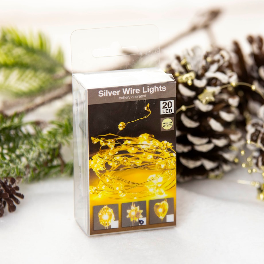 Lampki Druciki 20 Led Na Baterie Boże Narodzenie Ciepły Biały 95 Cm Kwiatki