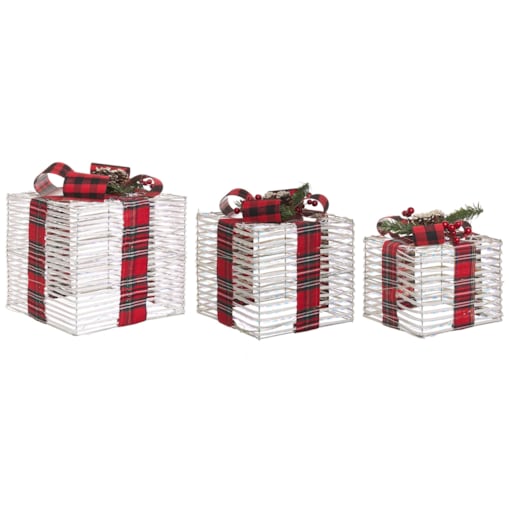 Zestaw 3 dekoracji świątecznych LED MANGEN Prezenty świąteczne 20/25/35 cm Złamana biel