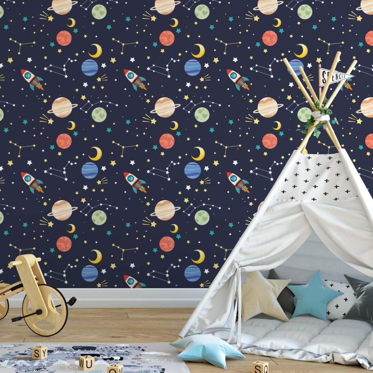 Tapeta dla dzieci planety gwiazdy kosmos