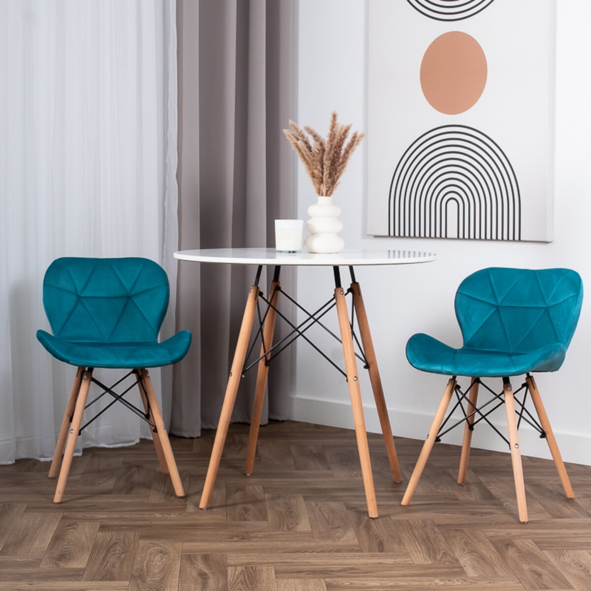 Krzesło tapicerowane welurowe skandynawskie pikowane nowoczesne