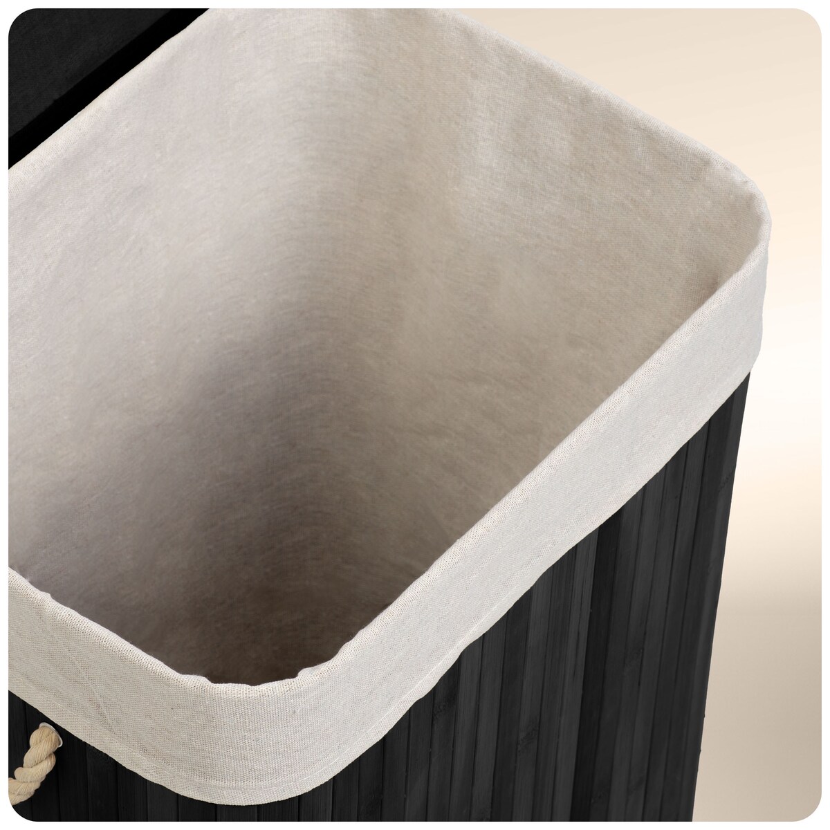 Massido, bambusowy kosz na pranie z pokrywą 72l, czarny 61x42x32 cm