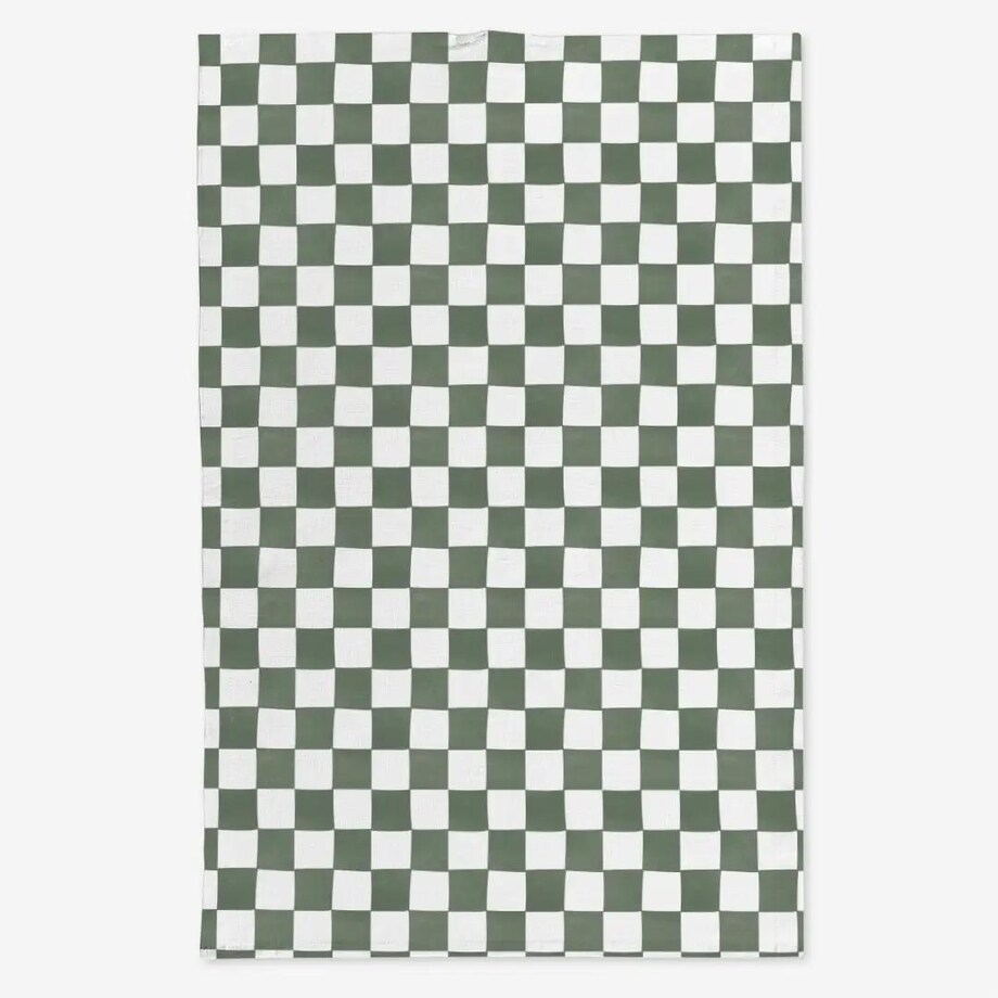Lniany ręcznik kuchenny - ciemnozielona krata