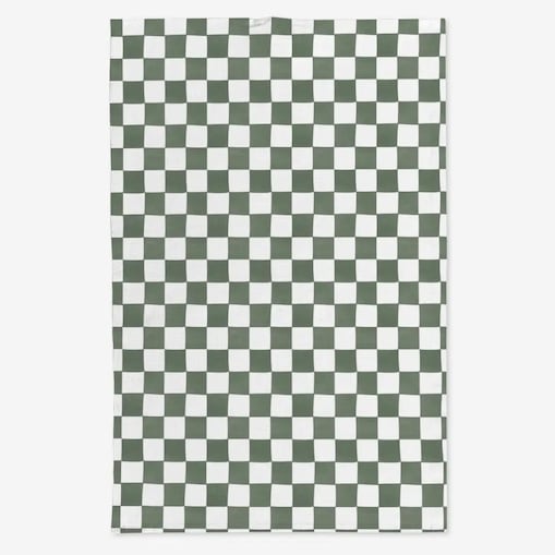 Lniany ręcznik kuchenny - ciemnozielona krata