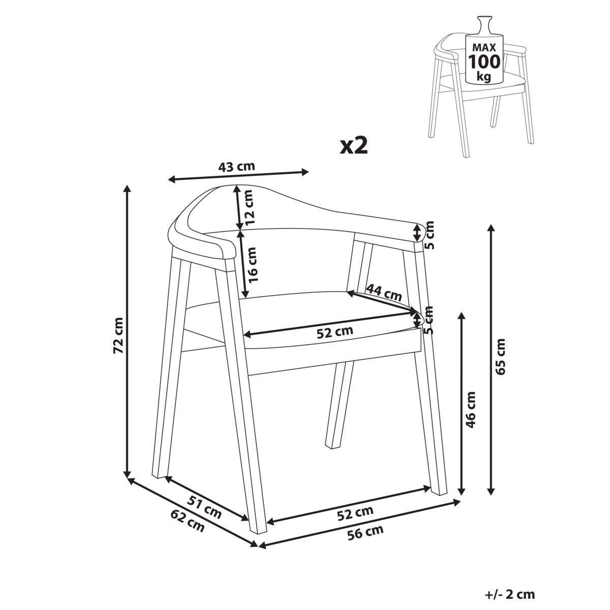 Zestaw 2 krzeseł do jadalni ONECO Drewno Ciemnobrązowy