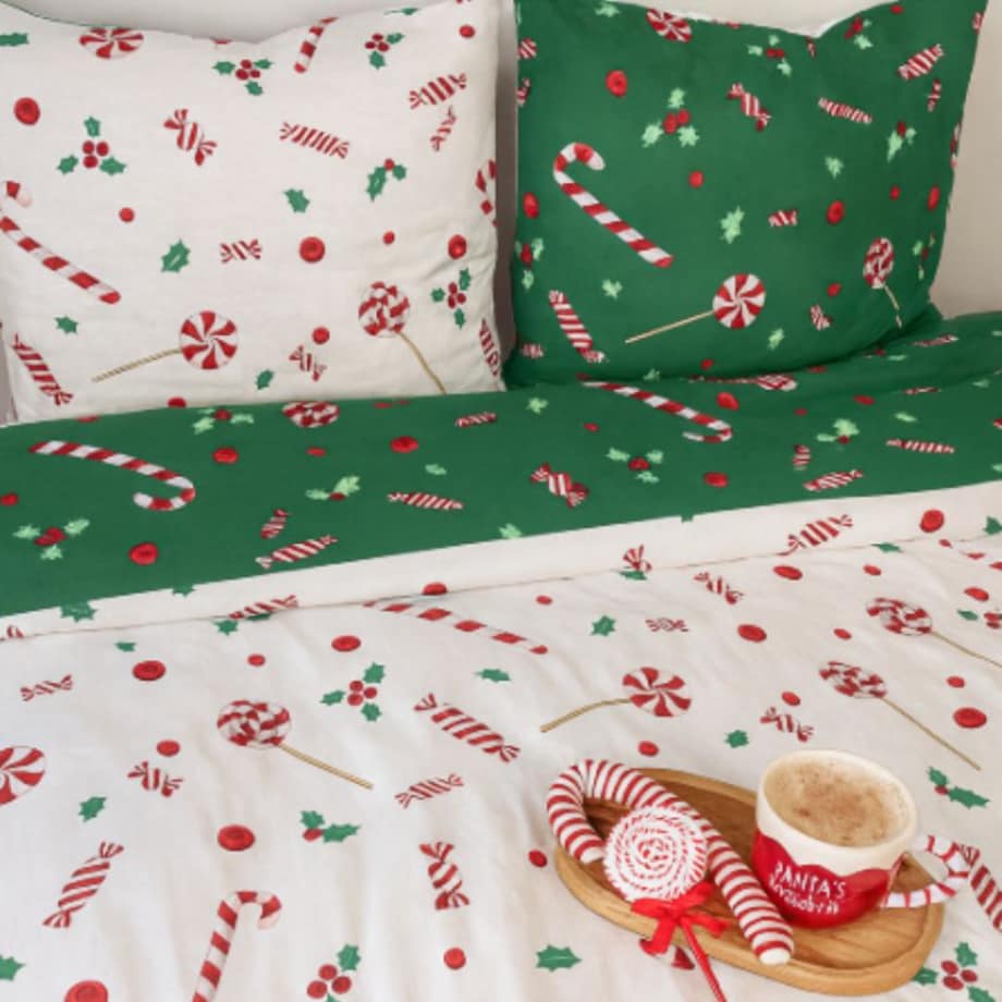 Dwustronna pościel bawełniana 200x220 - Świąteczna laski cukrowe