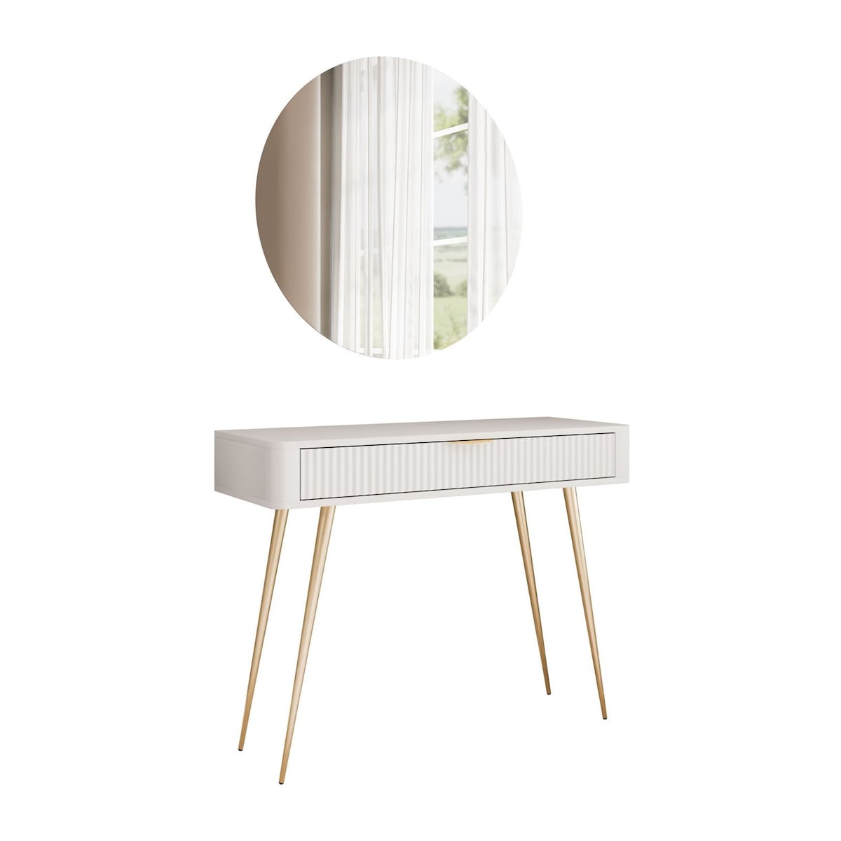 Toaletka SCARLETT z okrągłym lustrem z oświetleniem LED, beżowa