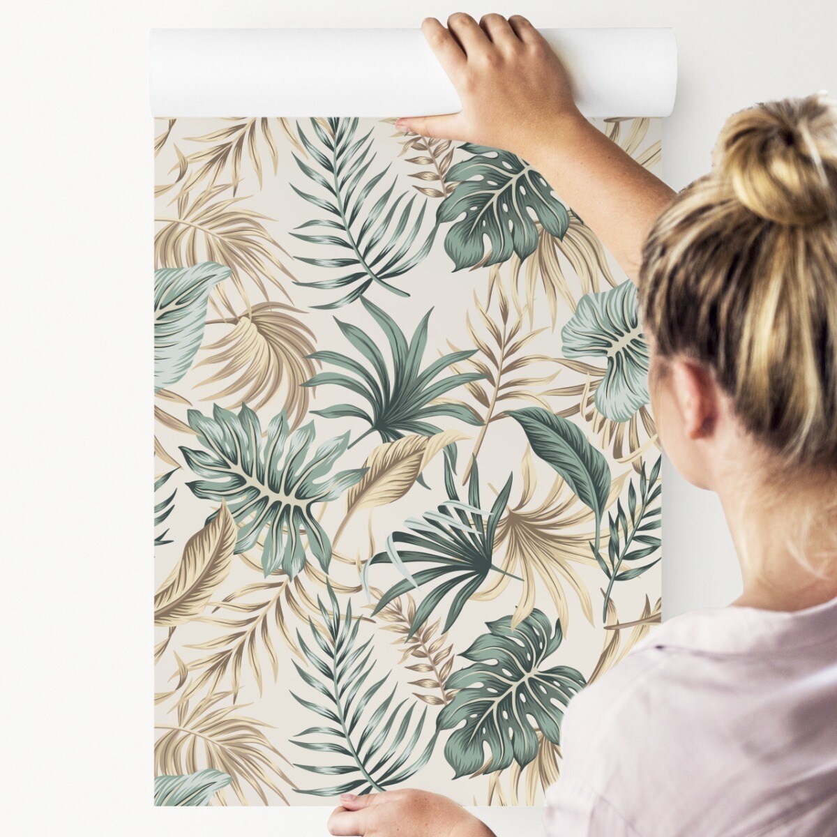 Tapeta LIŚCIE Tropikalne Na Beżowym Tle