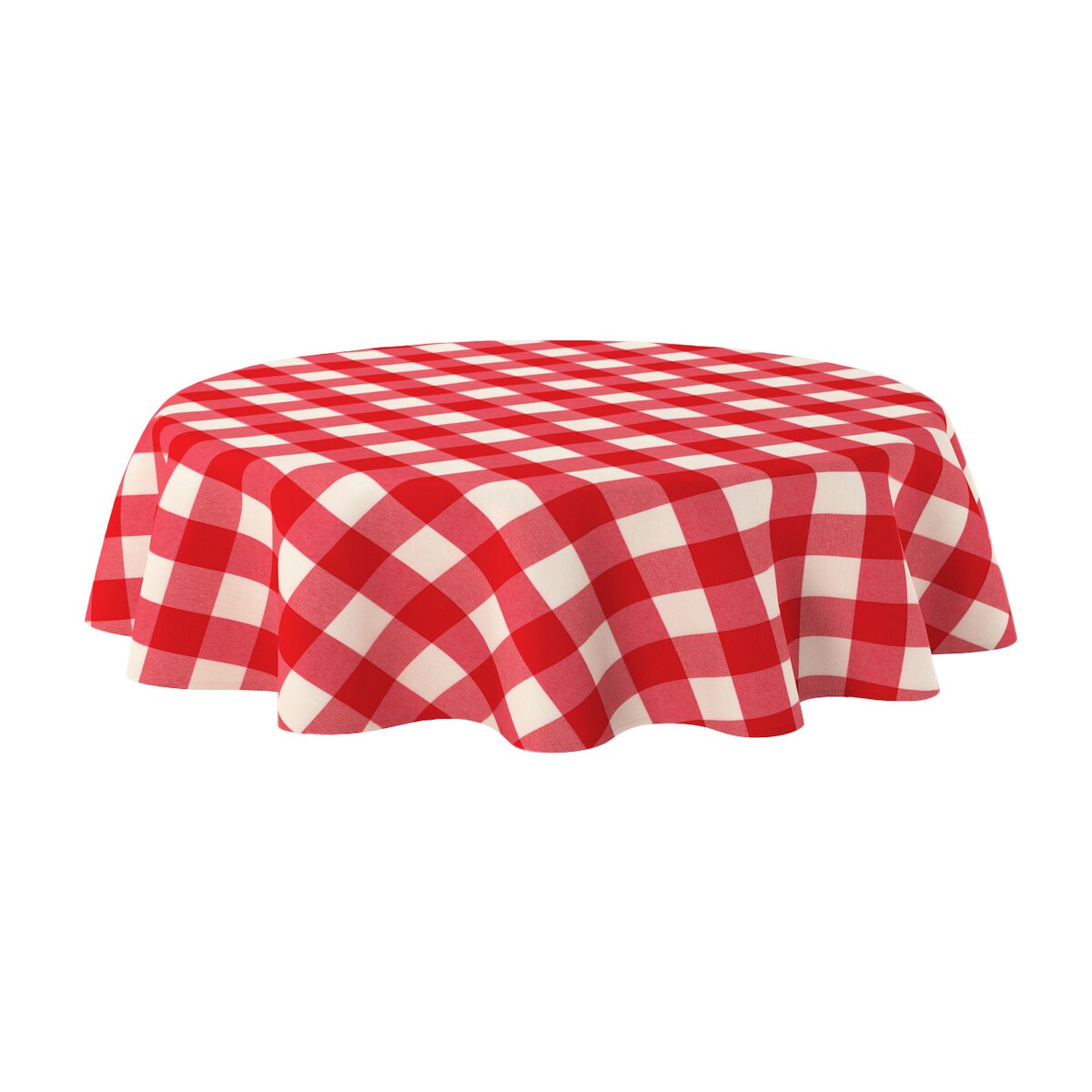 Obrus okrągły 130 x 130 cm czerwono-biała krata (5,5x5,5cm)
