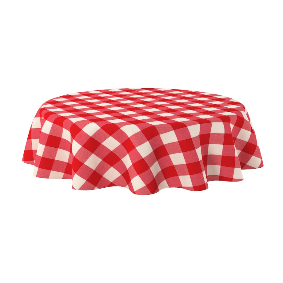 Obrus okrągły 130 x 130 cm czerwono-biała krata (5,5x5,5cm)