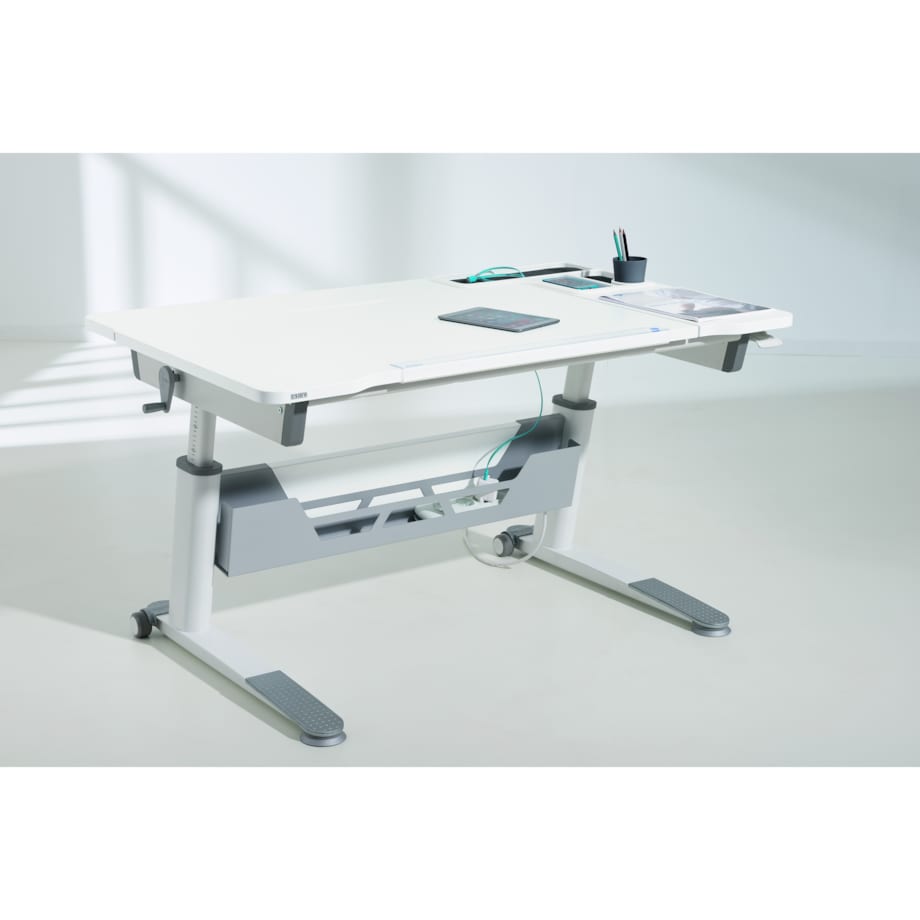 Ergonomiczne, regulowane biurko PAIDI JARO 120 cm – kredowa biel (wersja prawa)