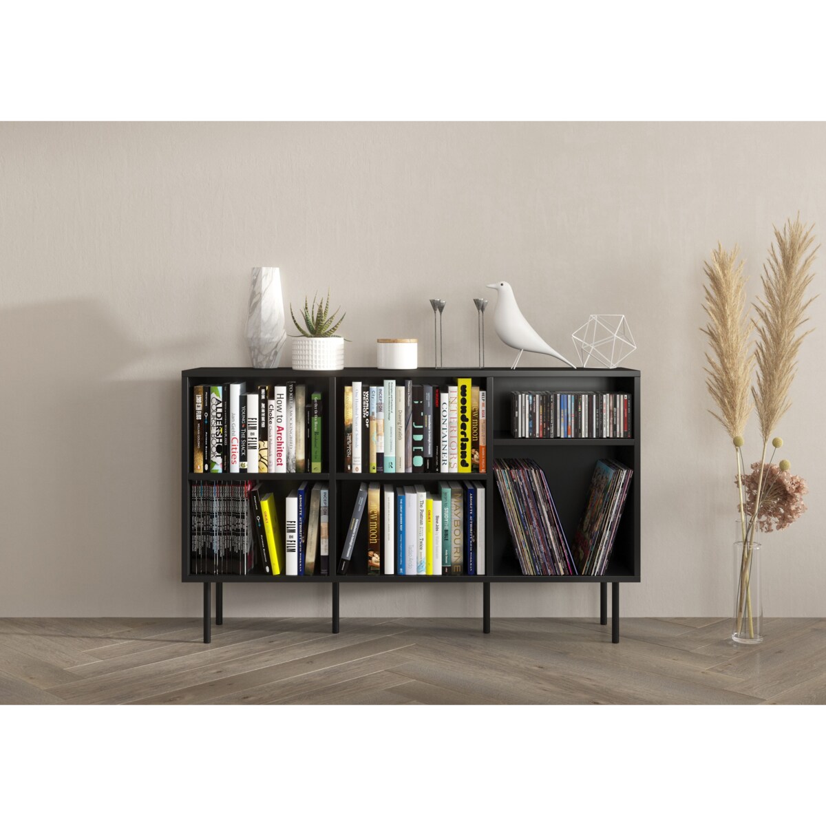 Otwarta komoda / regał w czarnym kolorze Dancan MIRKA / szer. 130 cm