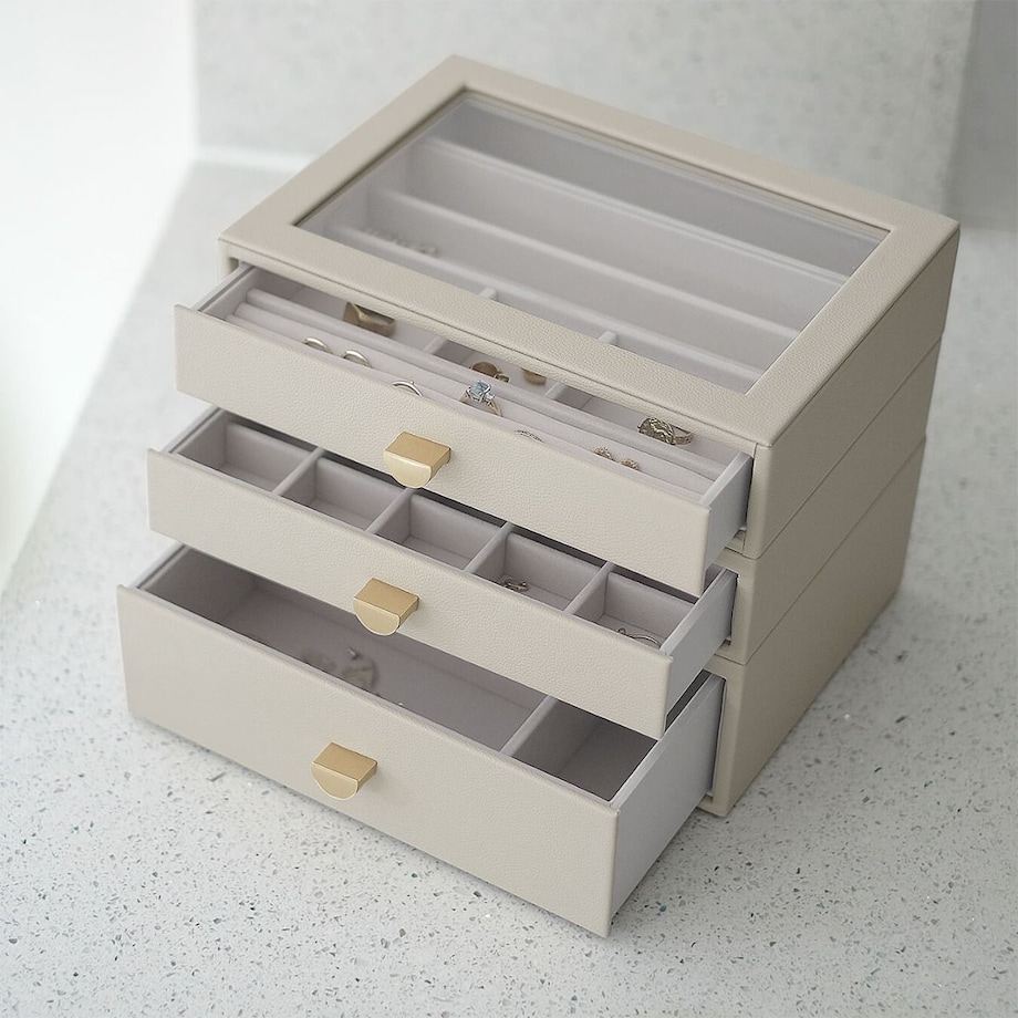 Szkatułka na biżuterię Stackers classic jasnobeżowa z 3 szufladami