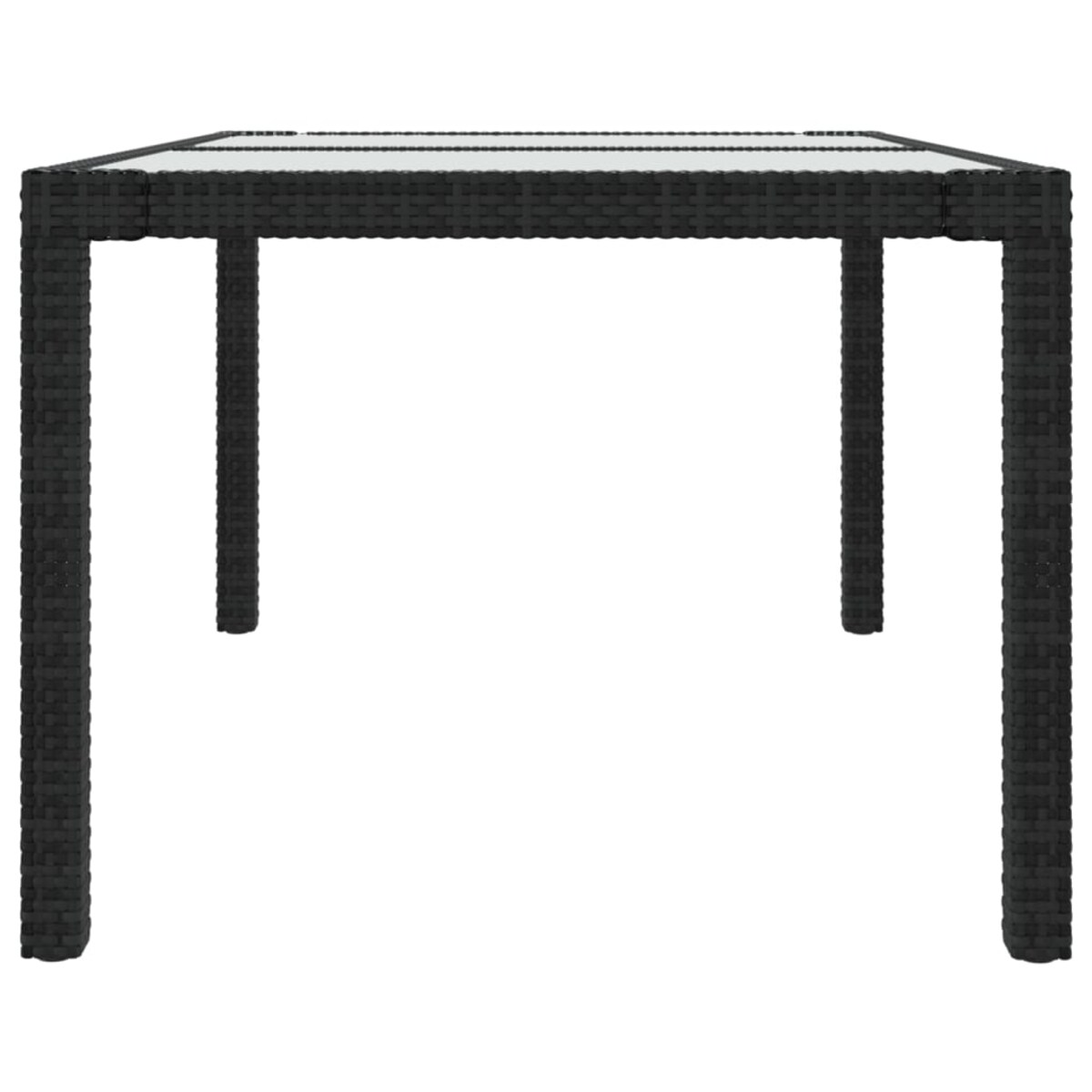vidaXL Stół ogrodowy, 150x90x75 cm, szkło i rattan PE, czarny