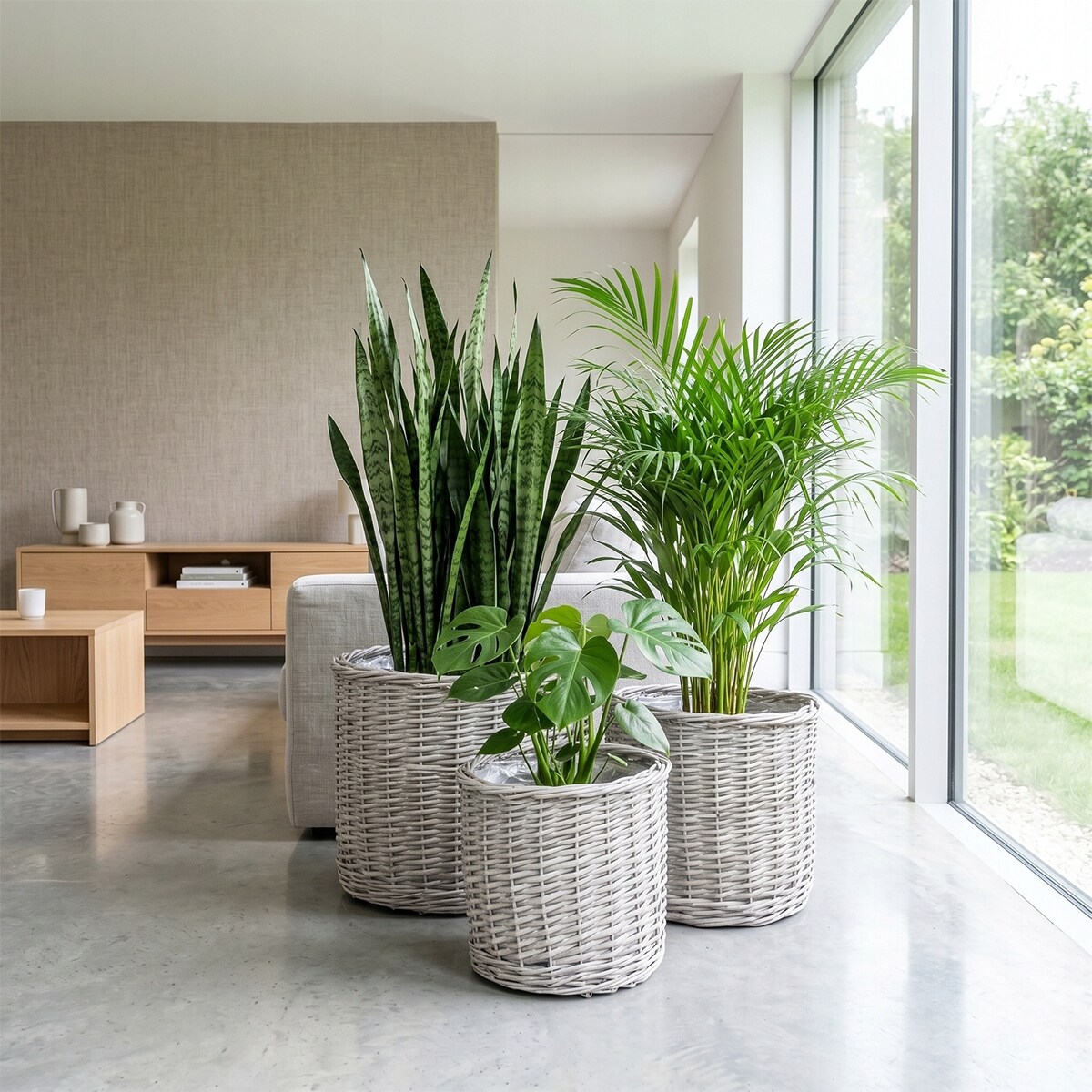 DUŻY KOSZ WIKLINOWY 50cm NA KWIATY DREWNO DUŻY DONICA OSŁONKA KWIETNIK 3szt