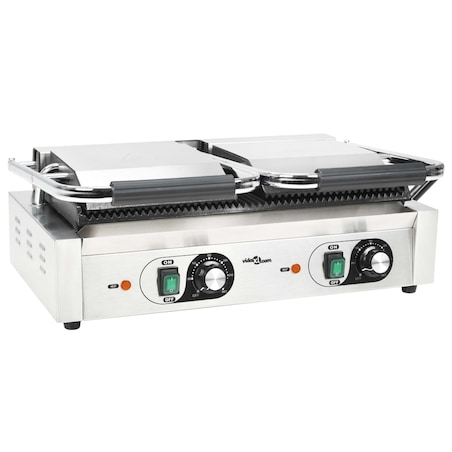 vidaXL Podwójny opiekacz do panini, żebrowany, 3600 W, 57x30,5x20 cm