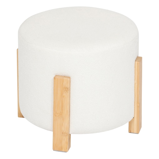 Pufa bouclé Ø 32 cm z bambusowymi nogami