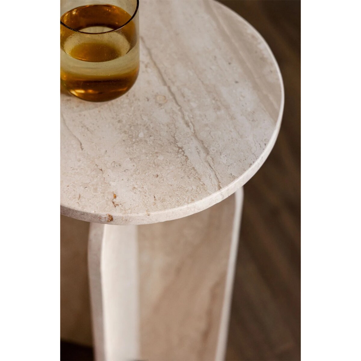 Okrągły stolik pomocniczy Ø30 cm z marmuru Graham kremowo-beżowy