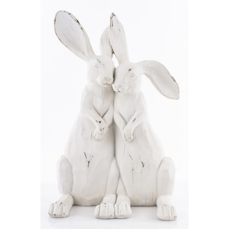 Dekoracja - figurka 2 białe ZAJĄCZKI-2 przytulone 32x20x17 cm