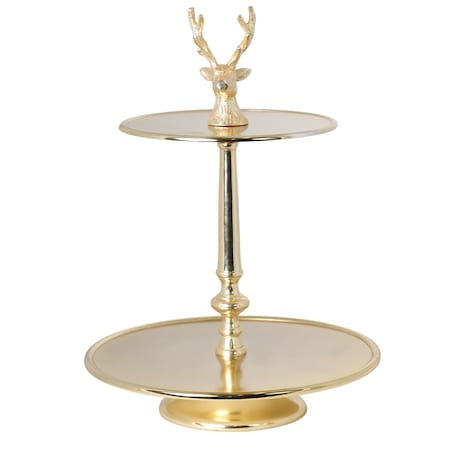 Patera dwupoziomowa, złota z jeleniem, 40 cm