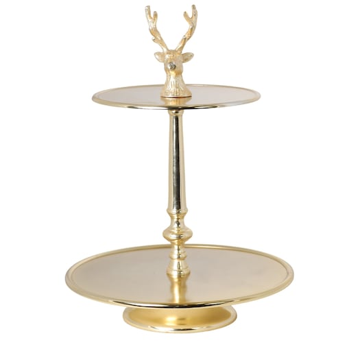 Patera dwupoziomowa, złota z jeleniem, 40 cm