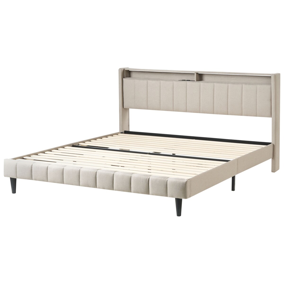 Łóżko LED BEAULIEU 180 x 200 cm Z portem USB ze schowkiem Beżowy
