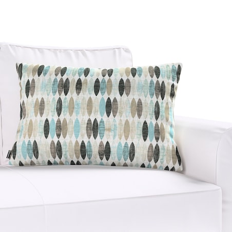Poszewka Kinga na poduszkę prostokątną 47x28 wzory w odcieniach błękitu, beżu i czarnego na jasnym tle