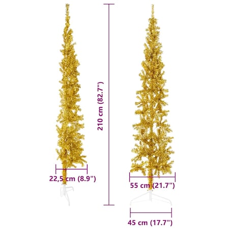 vidaXL Smukła choinka połówka ze stojakiem, sztuczna, złota, 210 cm