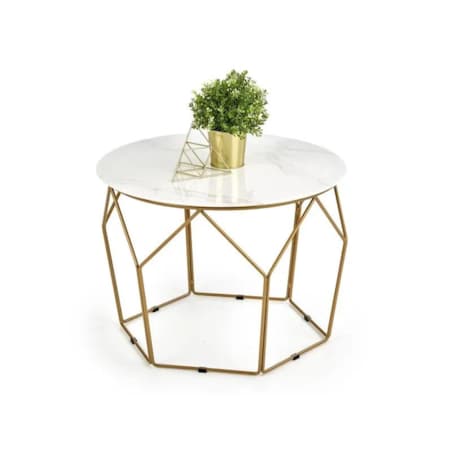 Ława MADISON 60x60 biały marmur/złota